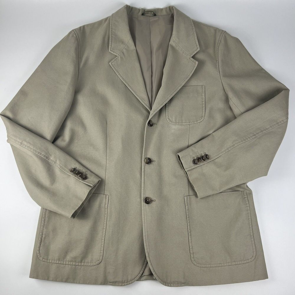 Eddie Bauer Blazer Men’s L Khaki‎ Cotton Canvas Unstructured Casual Oversized - Picture 2 of 16